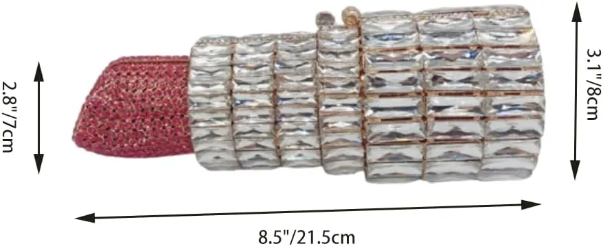 Women Glittering Lipstick Evening Bag Rhinestone Crystal Evening Clutch Vintage Wedding Party Prom Handbag Purses