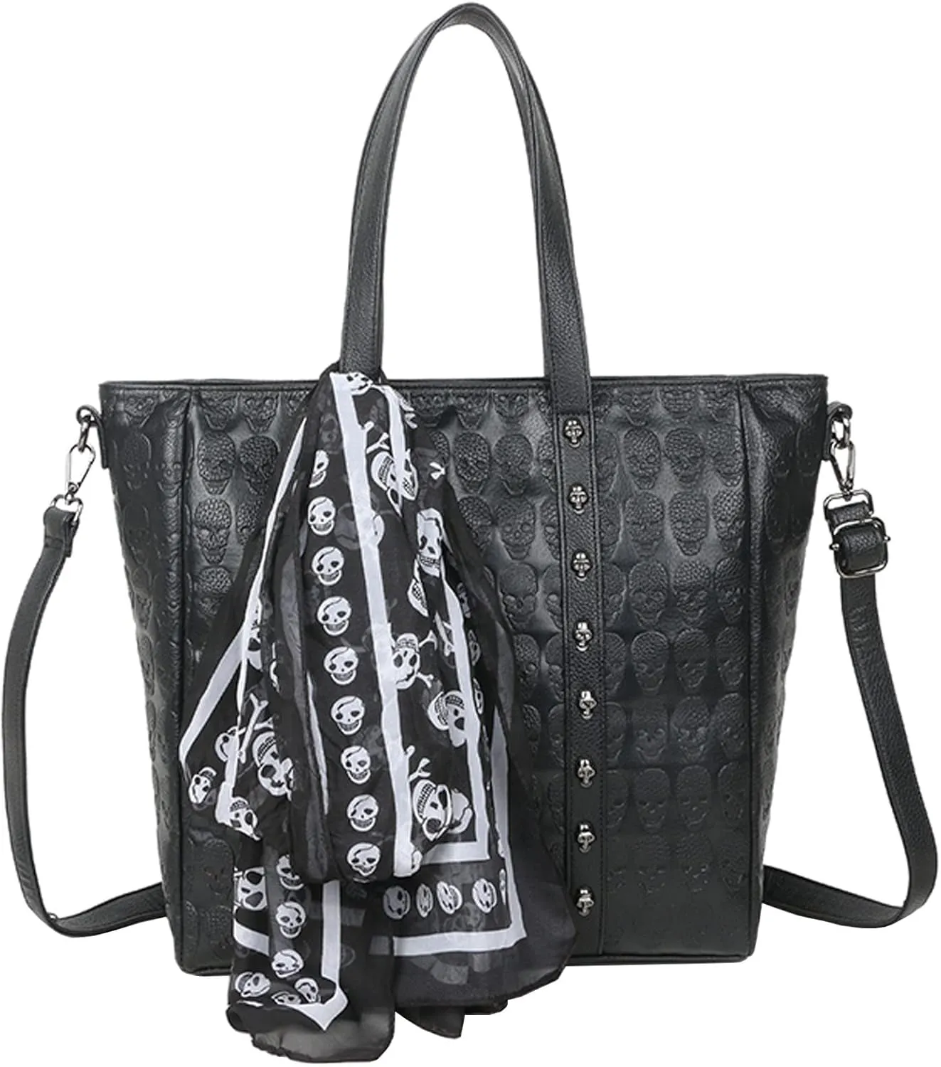 Women Handbag and Purses PU Satchel Skull Rivet Shoulder Tote Top-Handle Bag Black