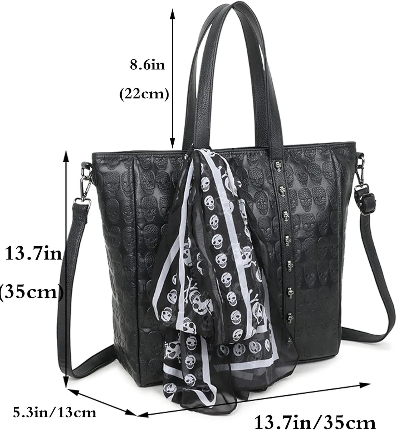 Women Handbag and Purses PU Satchel Skull Rivet Shoulder Tote Top-Handle Bag Black