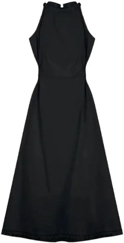 Women Hollow Tassel Midi Dress Casual Sleeveless Crew Neck Slim A-Line Dresses
