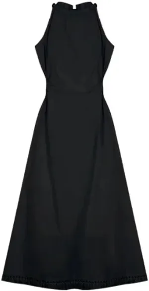 Women Hollow Tassel Midi Dress Casual Sleeveless Crew Neck Slim A-Line Dresses