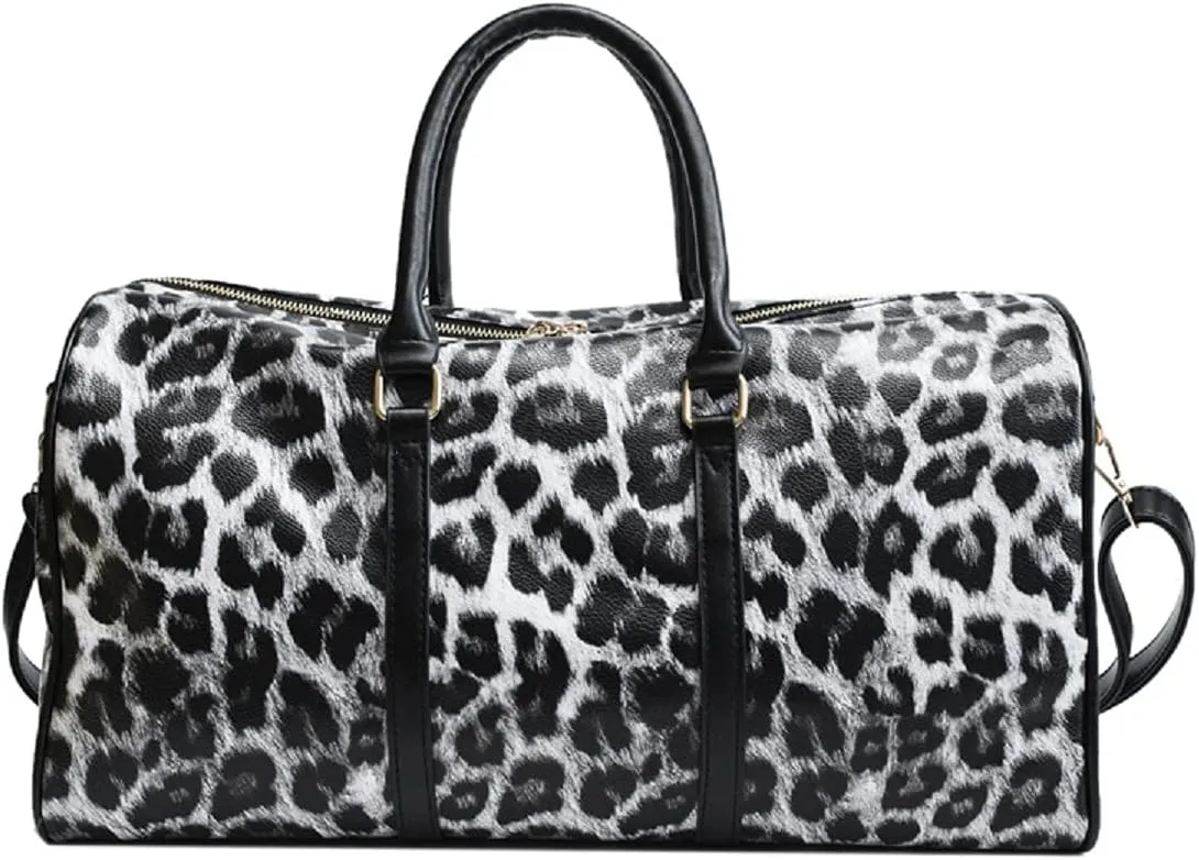Women Leopard Travel Bag Duffel Weekender Carryon Luggage Shoulder Tote Bag PU Leather Handbag Crossbody Bag