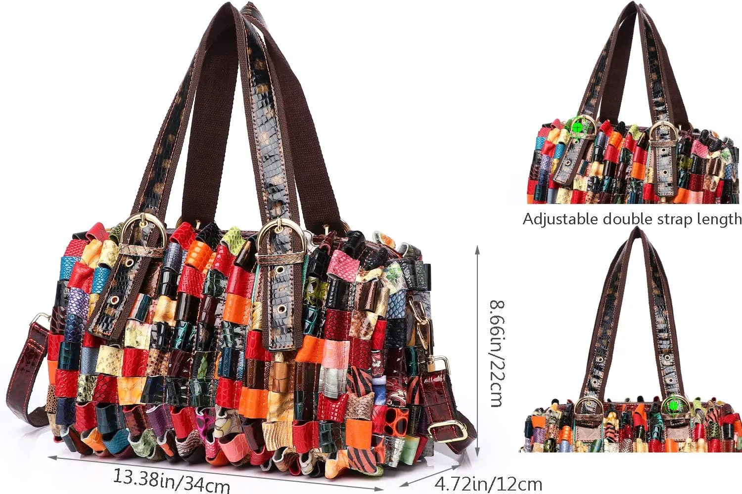 Women Multicolor Genuine Leather Boston Tote Bag Colorful Handbag Crossbody Bags