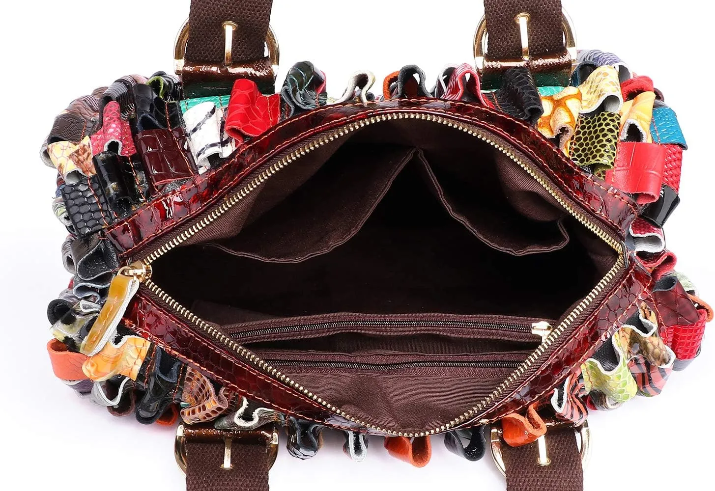 Women Multicolor Genuine Leather Boston Tote Bag Colorful Handbag Crossbody Bags