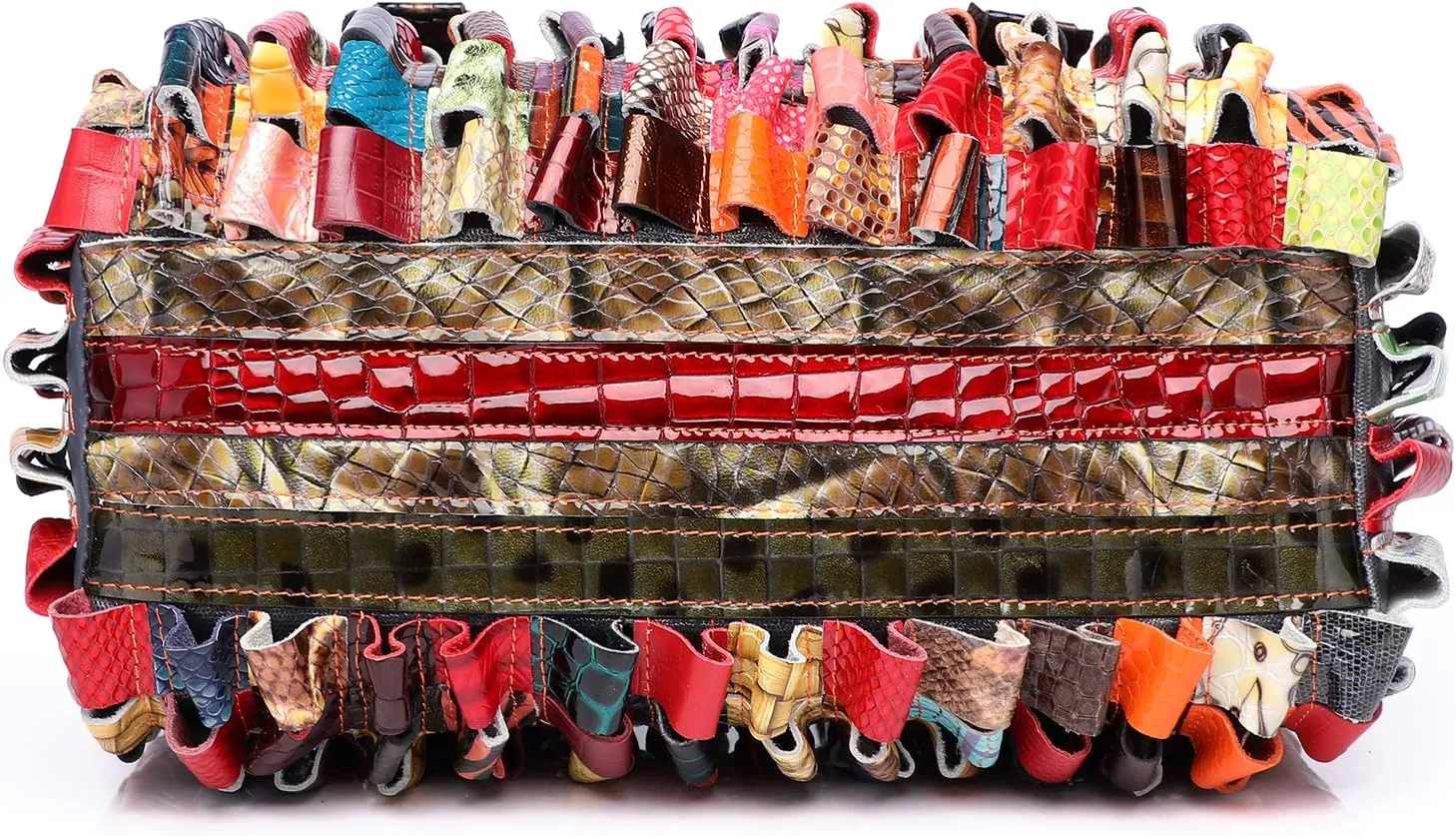 Women Multicolor Genuine Leather Boston Tote Bag Colorful Handbag Crossbody Bags