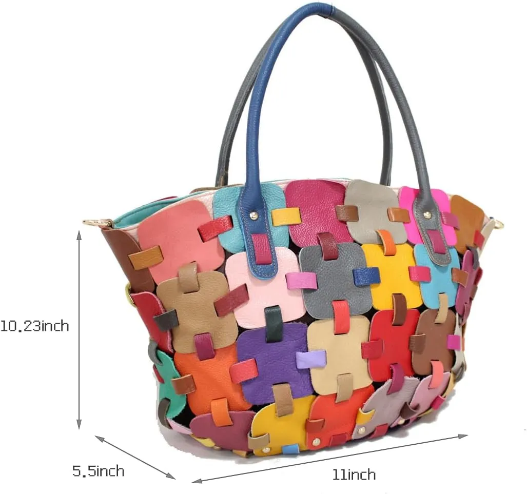 Women Multicolor Hobo Shoulder Bag Leather Random Colorful Splicing Tote Handbag
