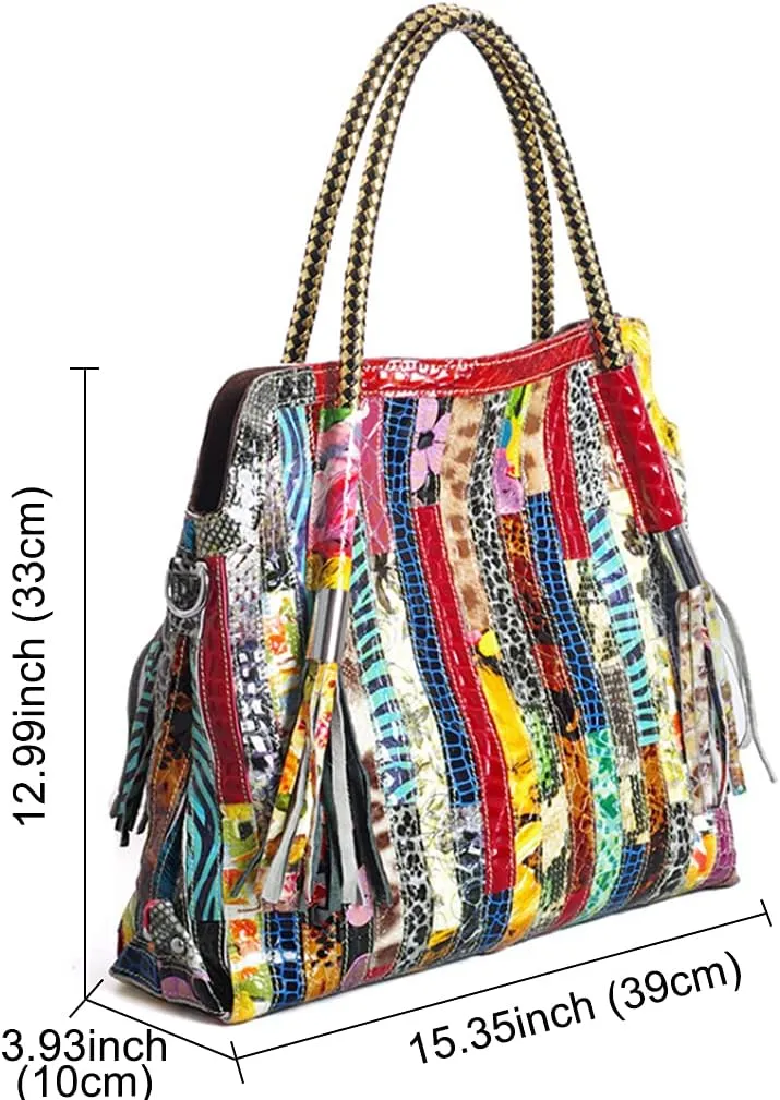 Women Multicolor Purses and Handbags Leather Large Satchel Tote Stiching Top Handle Shoulder Bag