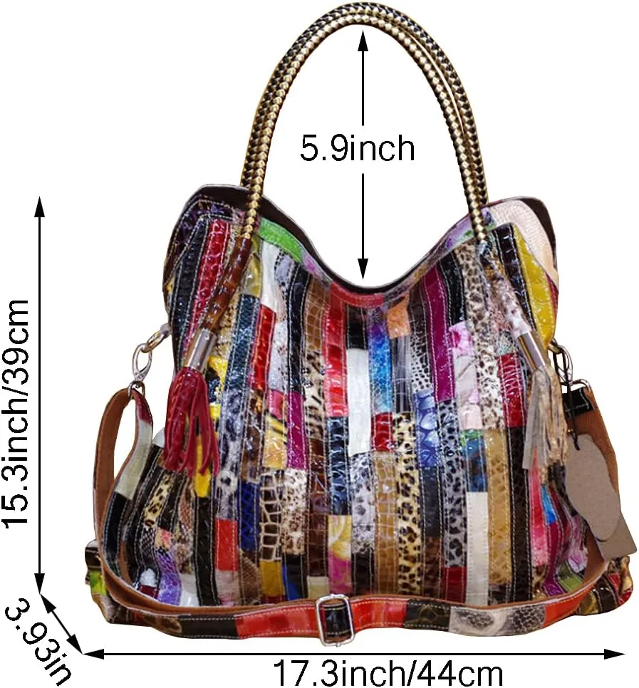 Women Multicolor Purses and Handbags Leather Large Satchel Tote Stiching Top Handle Shoulder Bag