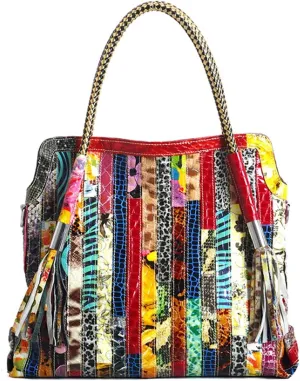 Women Multicolor Purses and Handbags Leather Large Satchel Tote Stiching Top Handle Shoulder Bag