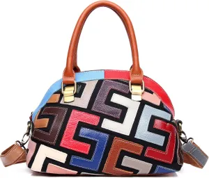Women Multicolor Shell Bag Genuine Leather Cute Tote Bag Colorful Handbag Purses