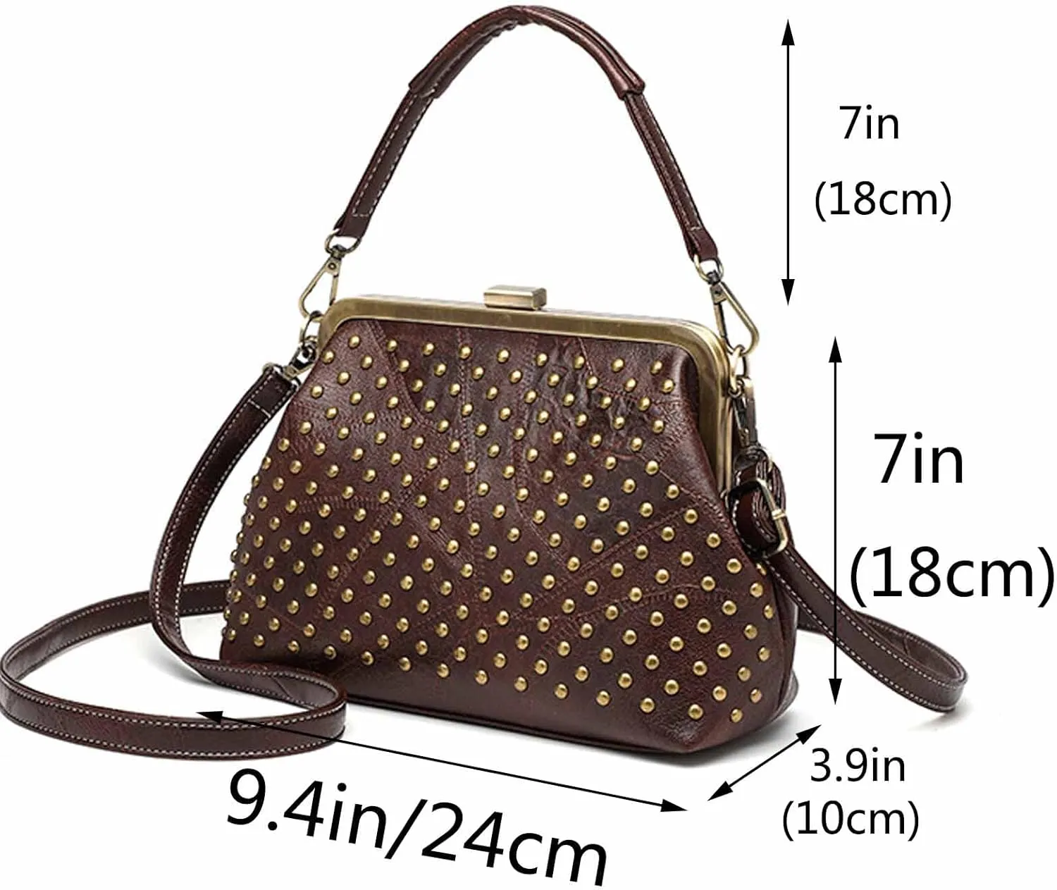 Women Punk Purse Top-handle Handbag Rivet Shoulder Crossbody Bag PU Leather Tote Satchel
