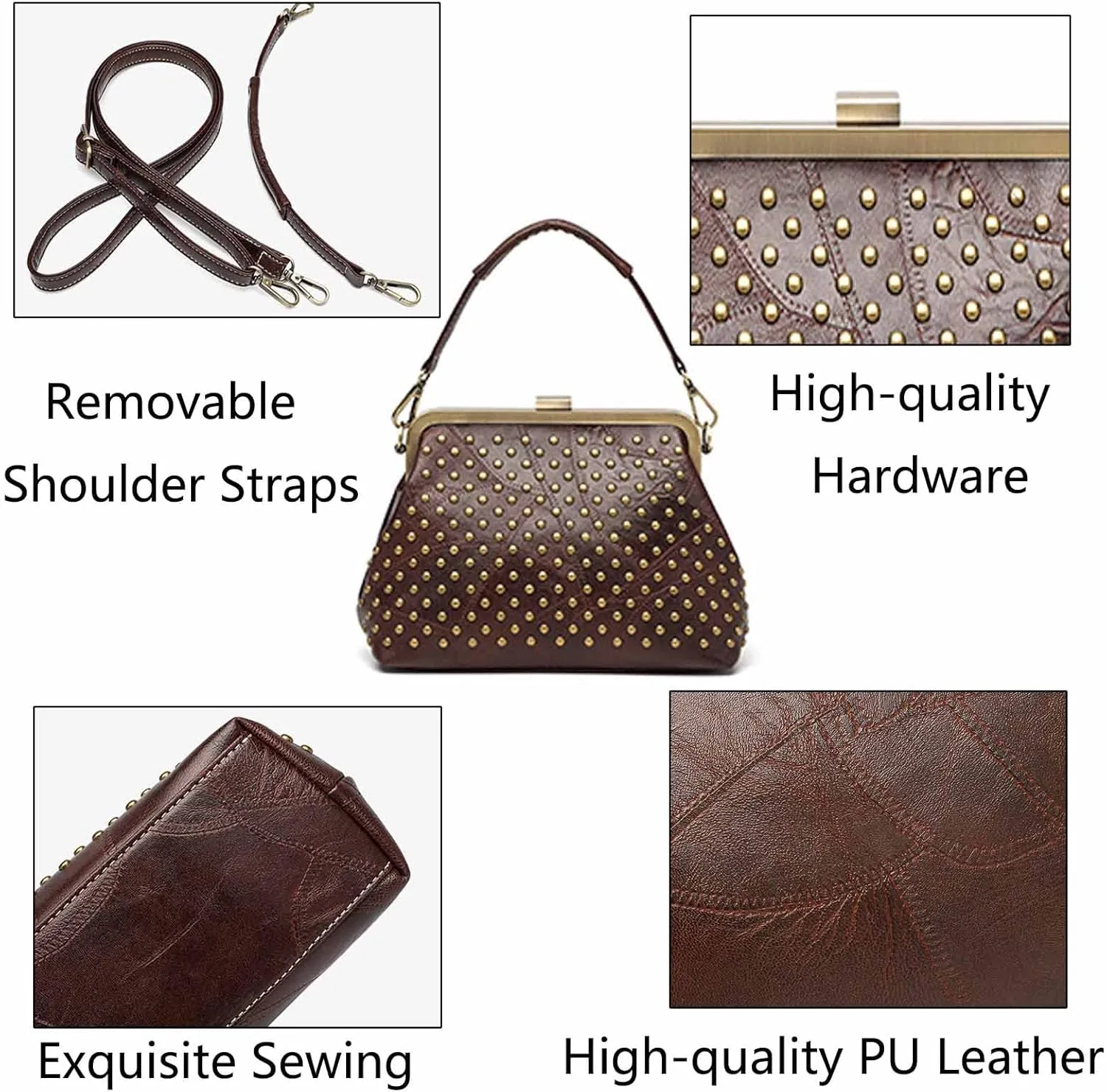 Women Punk Purse Top-handle Handbag Rivet Shoulder Crossbody Bag PU Leather Tote Satchel