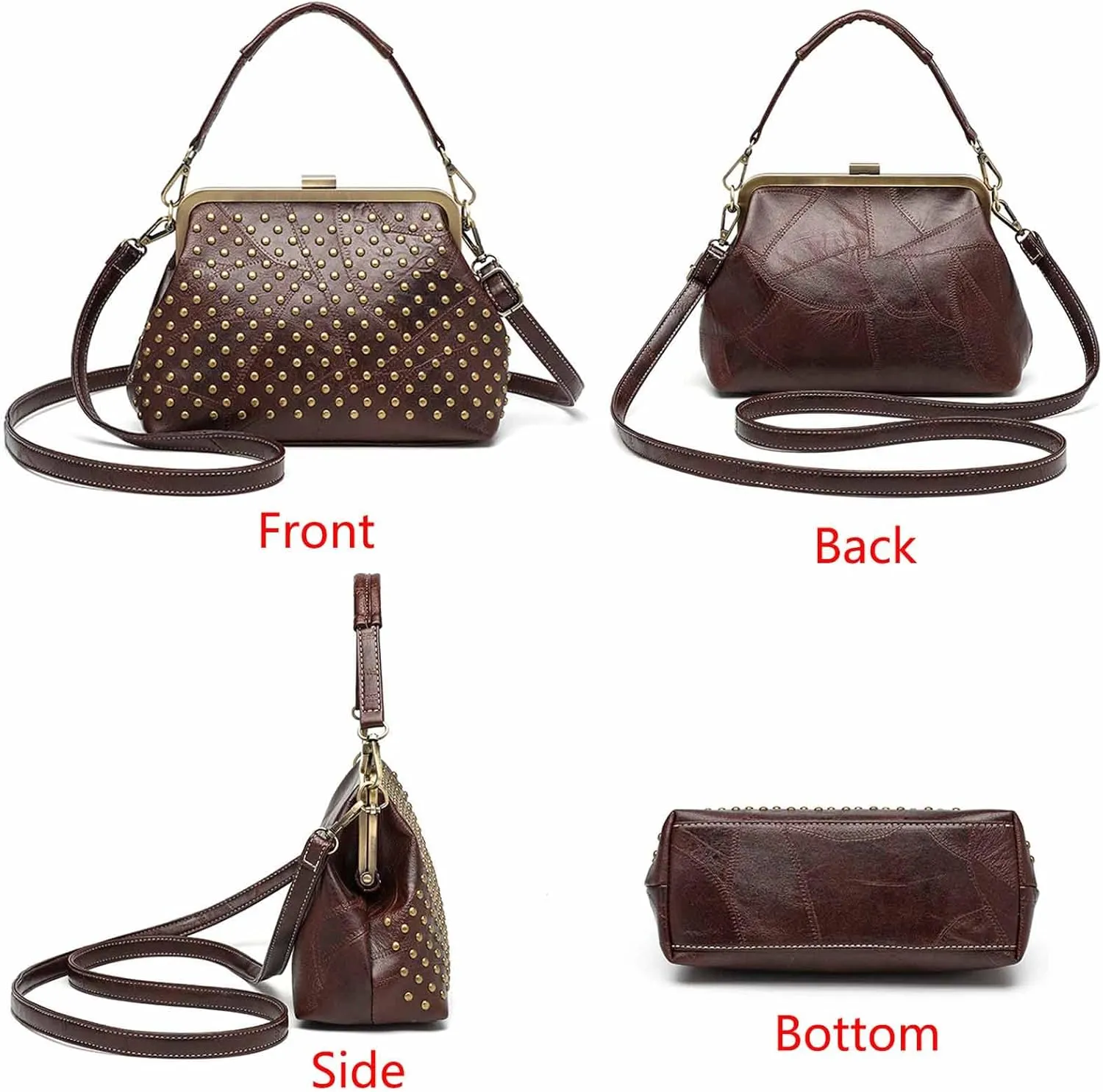 Women Punk Purse Top-handle Handbag Rivet Shoulder Crossbody Bag PU Leather Tote Satchel