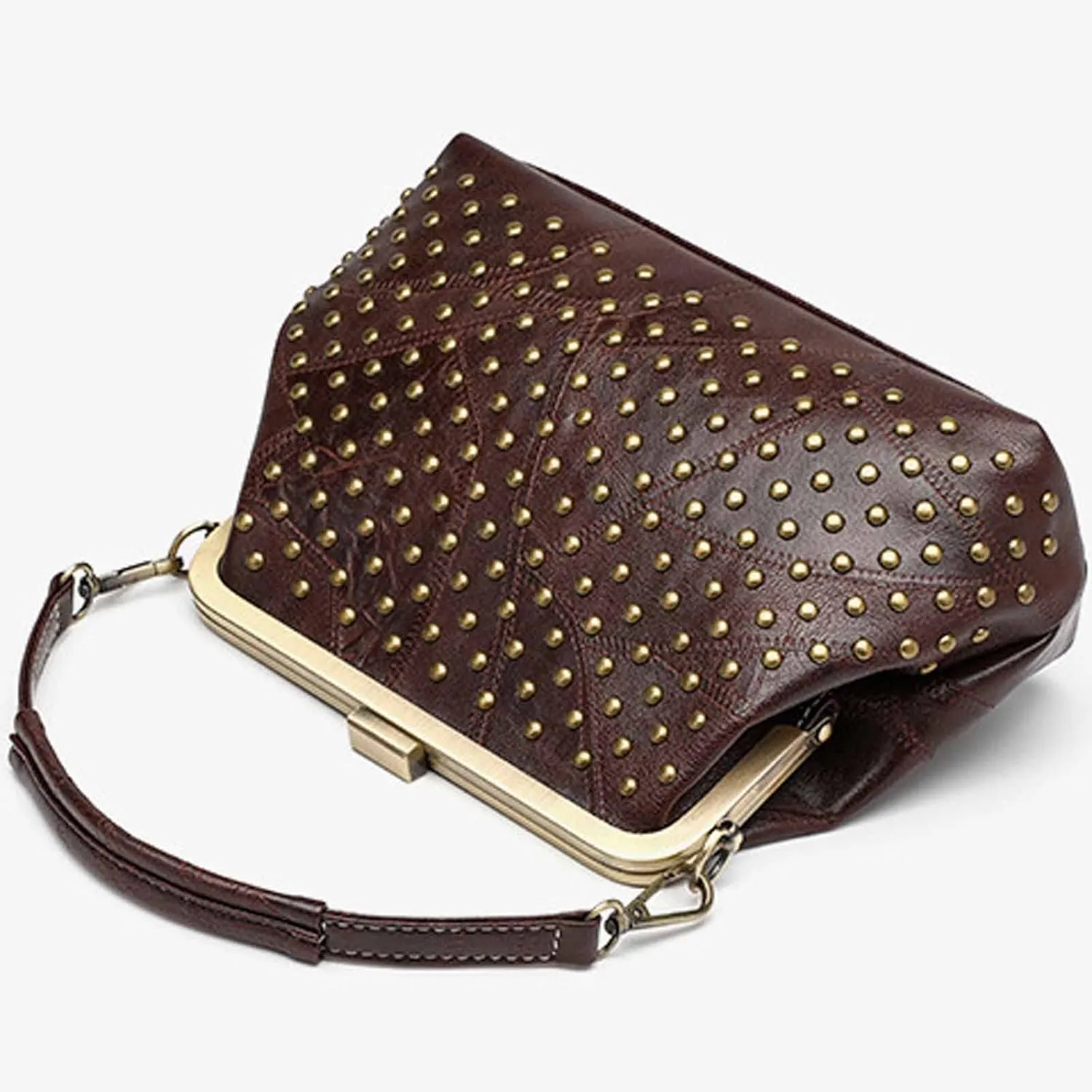 Women Punk Purse Top-handle Handbag Rivet Shoulder Crossbody Bag PU Leather Tote Satchel