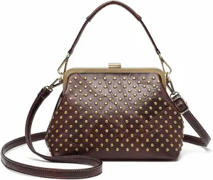 Women Punk Purse Top-handle Handbag Rivet Shoulder Crossbody Bag PU Leather Tote Satchel