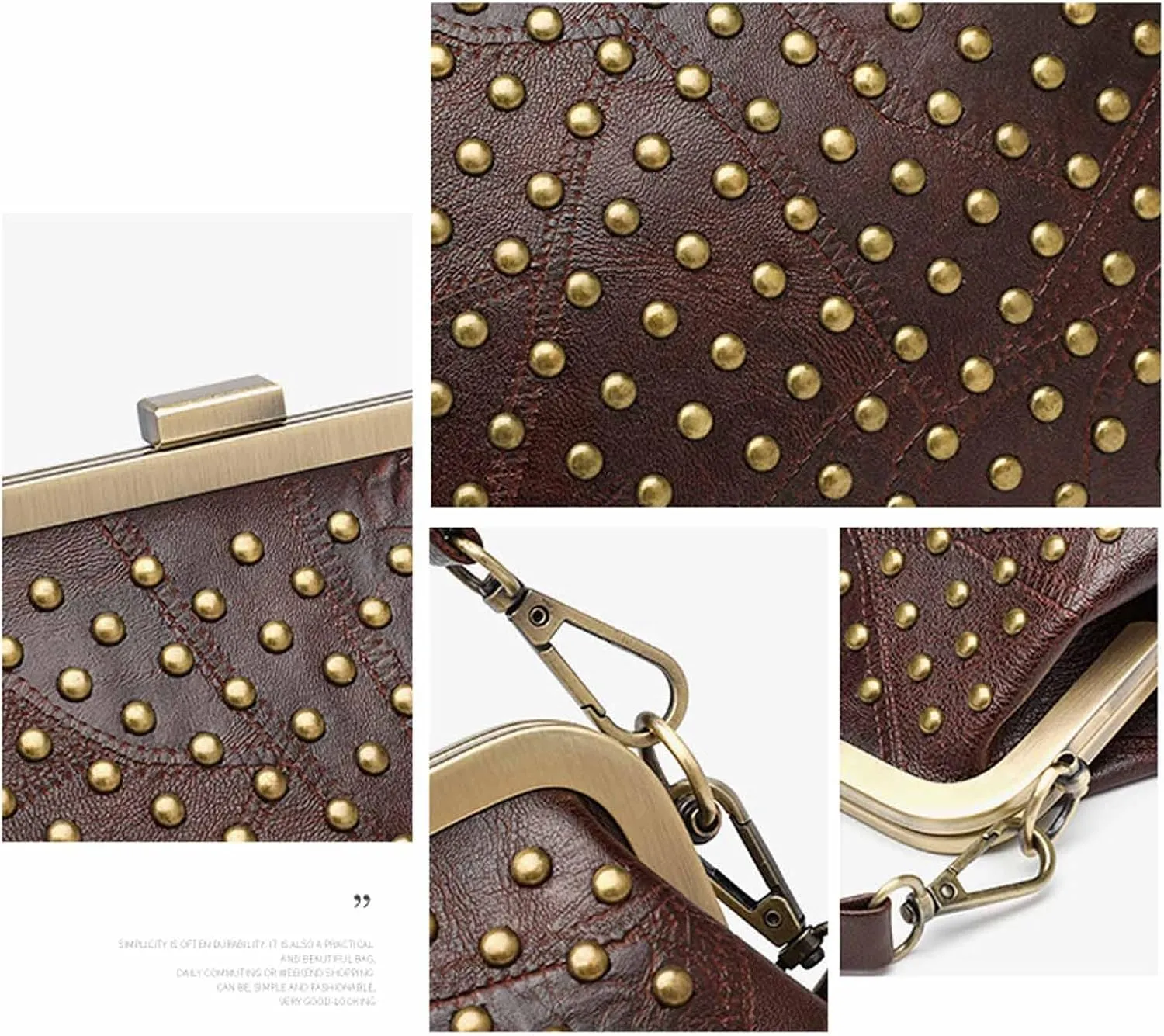 Women Punk Purse Top-handle Handbag Rivet Shoulder Crossbody Bag PU Leather Tote Satchel
