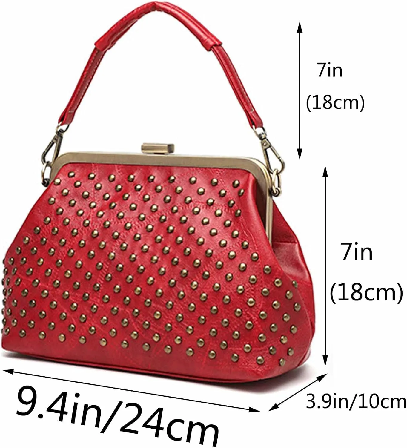 Women Punk Purse Top-handle Handbag Rivet Shoulder Crossbody Bag PU Leather Tote Satchel
