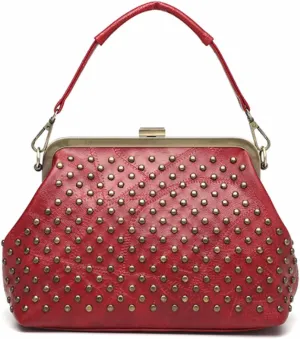 Women Punk Purse Top-handle Handbag Rivet Shoulder Crossbody Bag PU Leather Tote Satchel