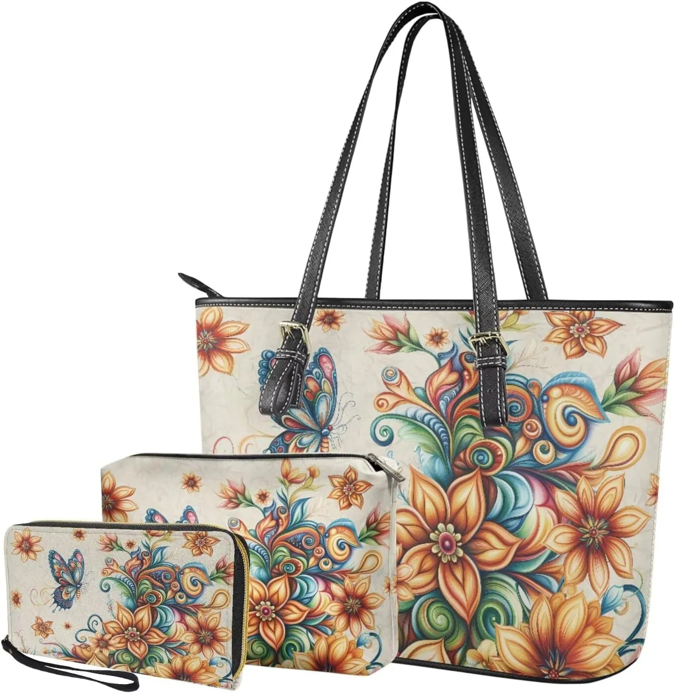 Women Purse Handbags Wallet Sets Leather Shoulder Tote Bag for Women,Top Handle Purse with Wrist Wallet Bag