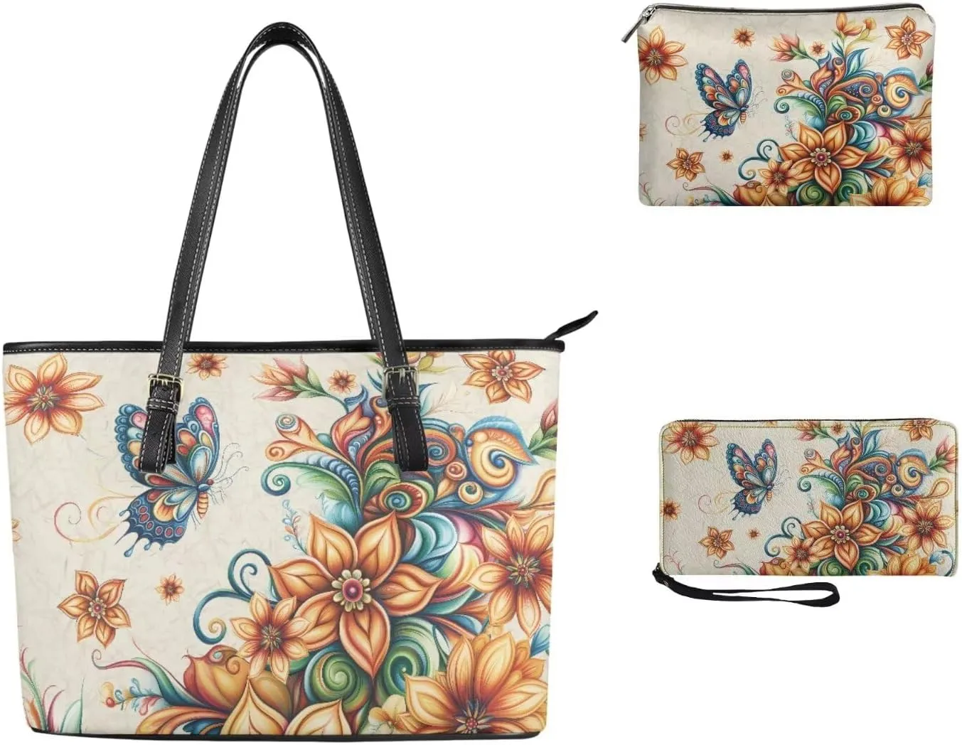 Women Purse Handbags Wallet Sets Leather Shoulder Tote Bag for Women,Top Handle Purse with Wrist Wallet Bag