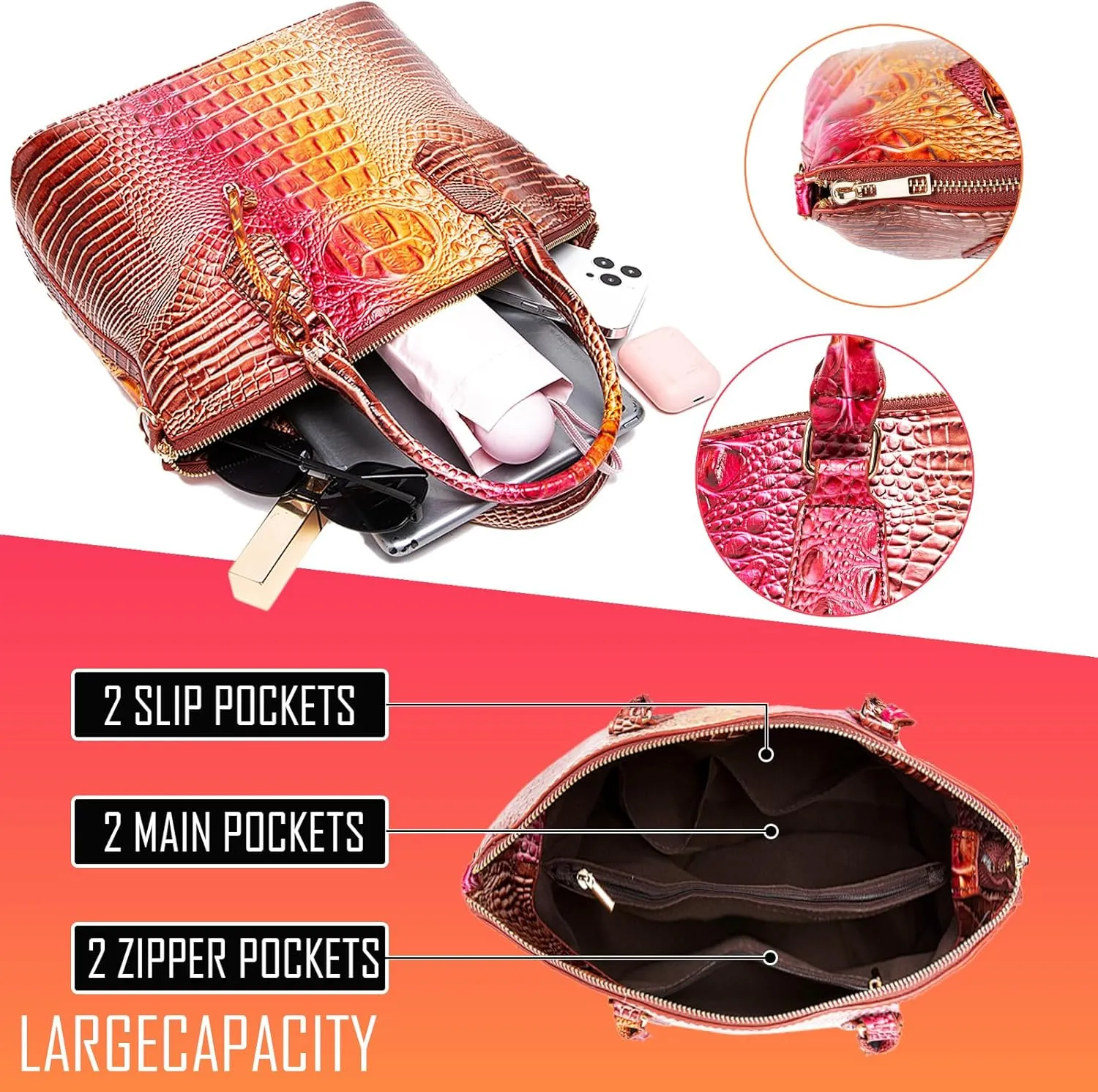 Women Purse Satchel Bag Long Crossbody Classy Tote Bag Top Handle Vegan Leather Ladies Handbags Embossed Pattern