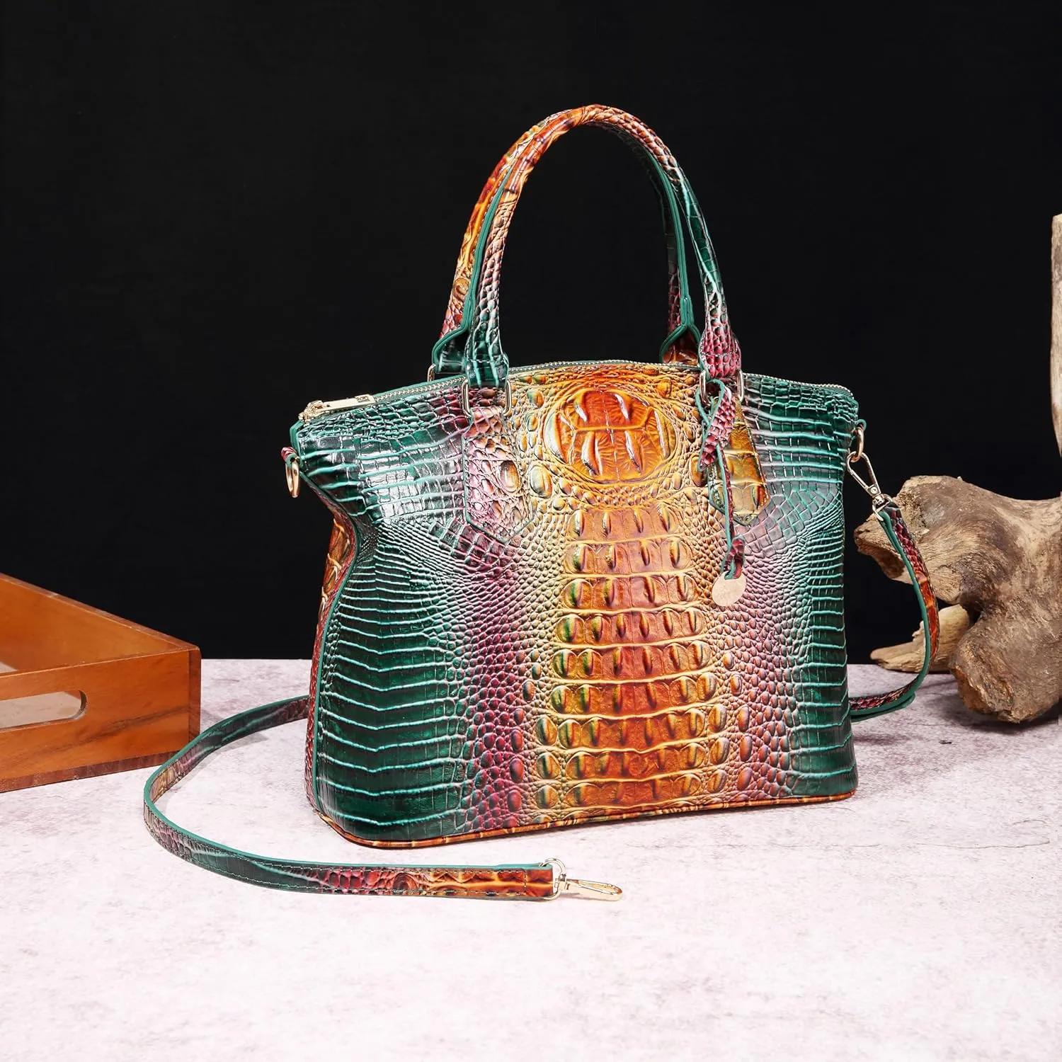 Women Purse Satchel Bag Long Crossbody Classy Tote Bag Top Handle Vegan Leather Ladies Handbags Embossed Pattern