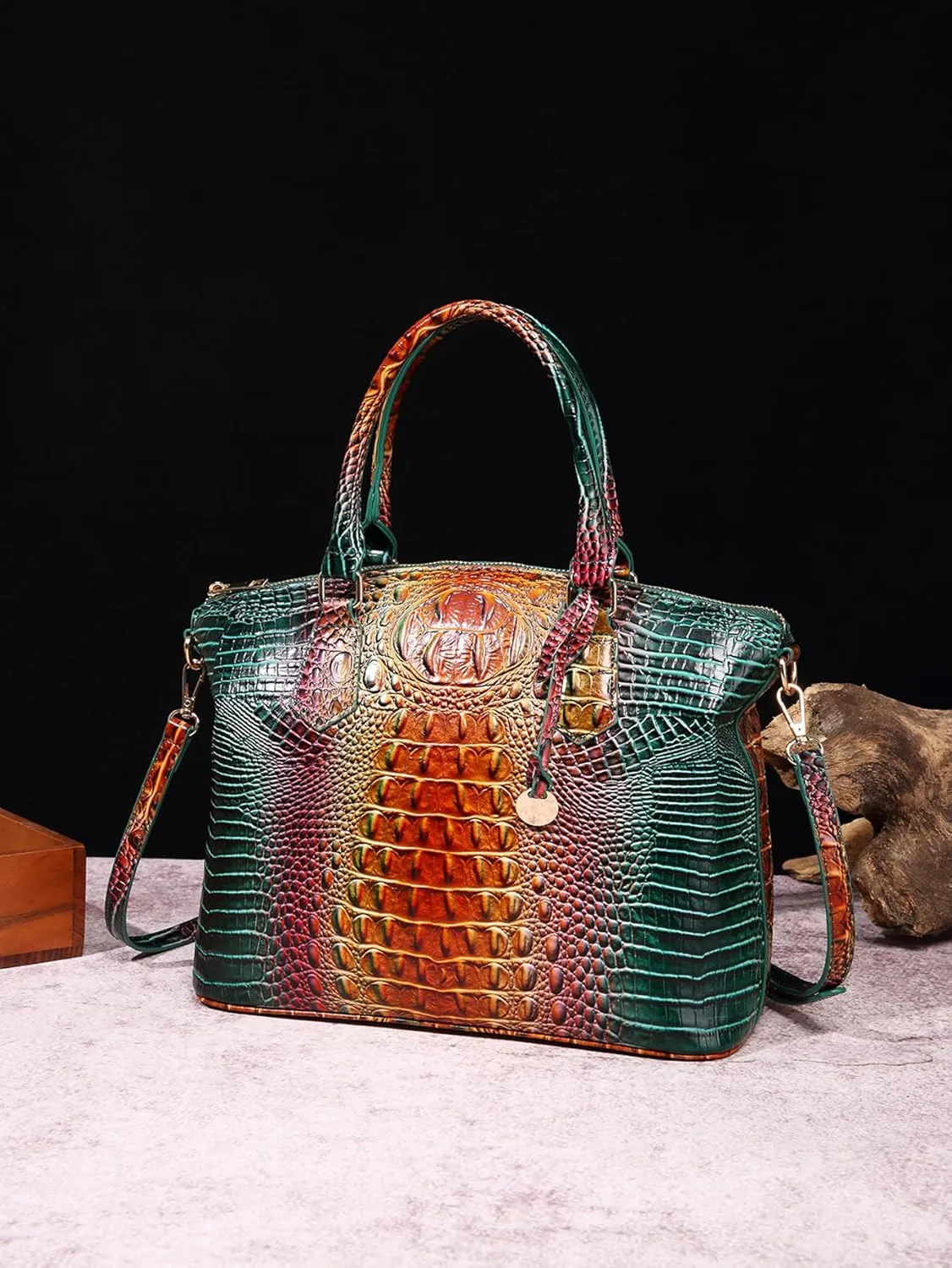 Women Purse Satchel Bag Long Crossbody Classy Tote Bag Top Handle Vegan Leather Ladies Handbags Embossed Pattern