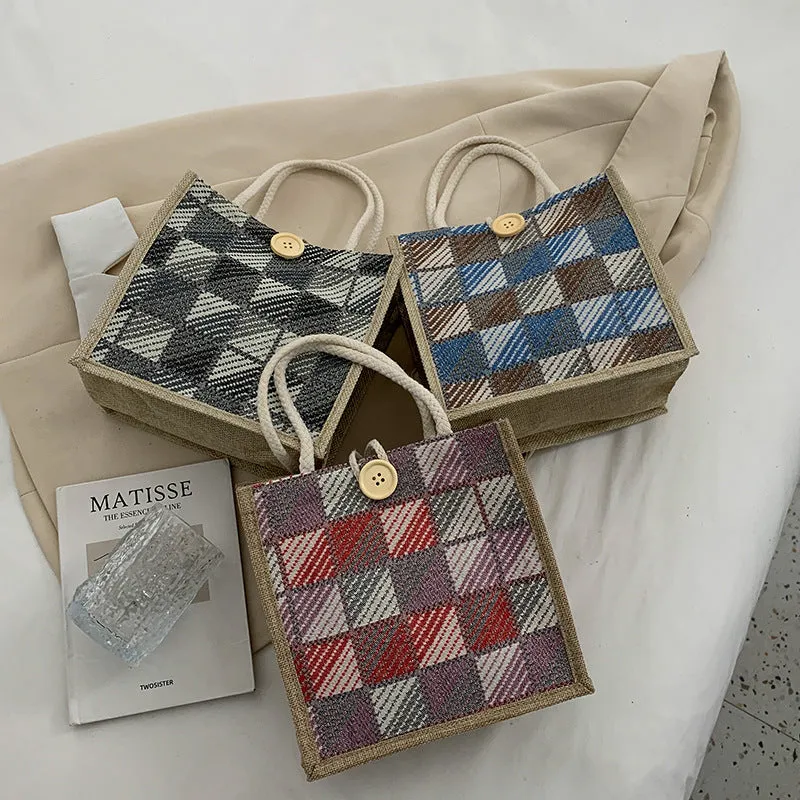 Women's Canvas Portable Sack Fashion Hand Carrying Lunch Handbags