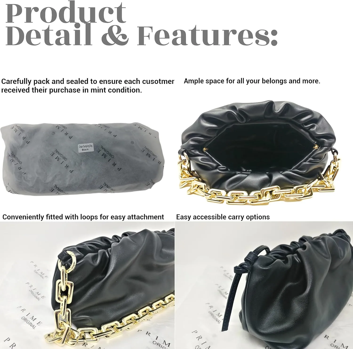 Women's Chain Link Cloud Clutch Bag | Dumpling-Shaped Pouch Purse Handbag | Ruched Chunky Chain Link Shoulder Handbags