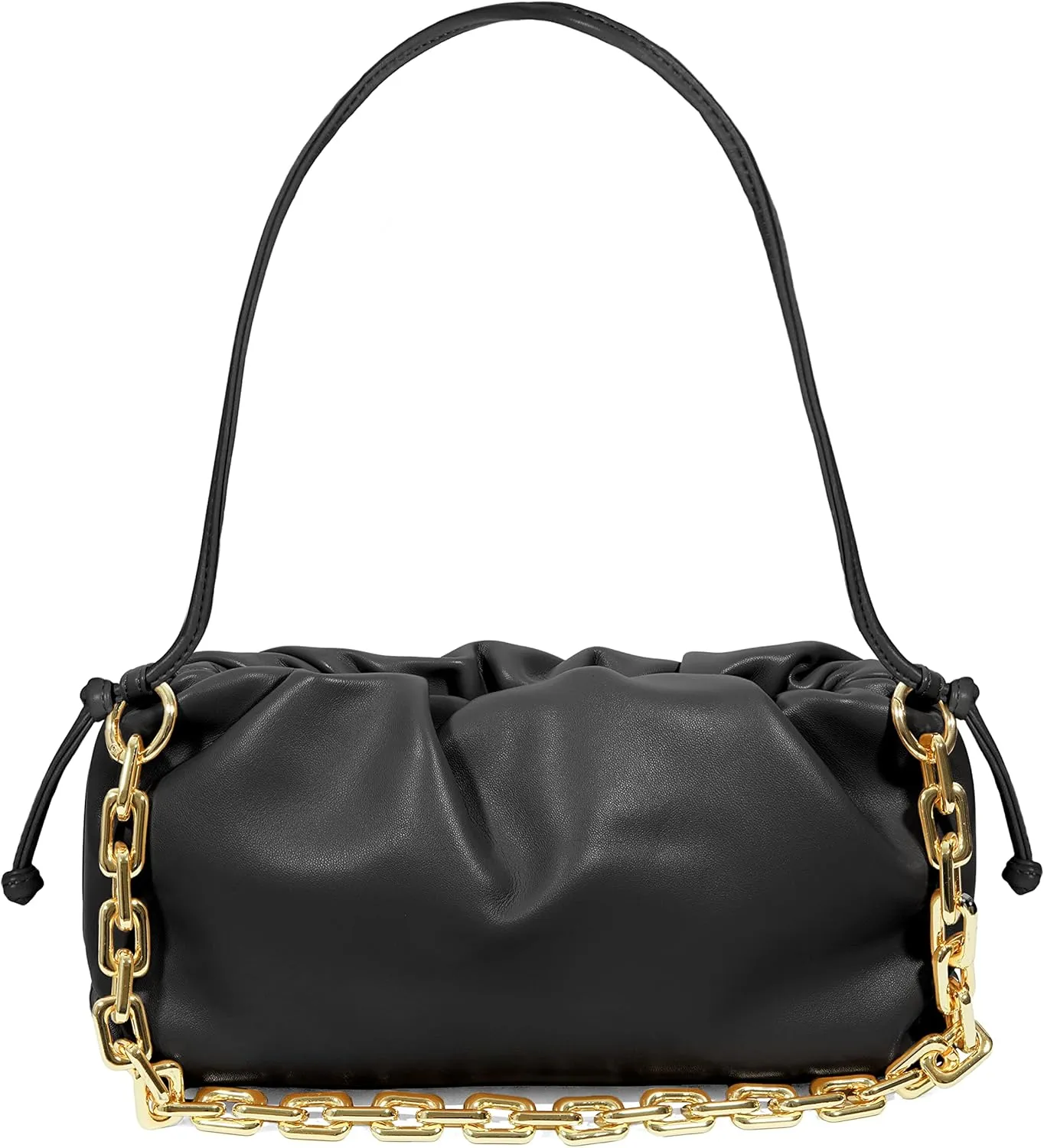 Women's Chain Link Cloud Clutch Bag | Dumpling-Shaped Pouch Purse Handbag | Ruched Chunky Chain Link Shoulder Handbags