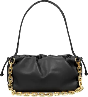 Women's Chain Link Cloud Clutch Bag | Dumpling-Shaped Pouch Purse Handbag | Ruched Chunky Chain Link Shoulder Handbags
