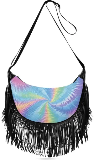 Women's Crossbody Handbags Rainbow Tie Dye Fringe Tassel Cross Body Bag Shoulder Handbag