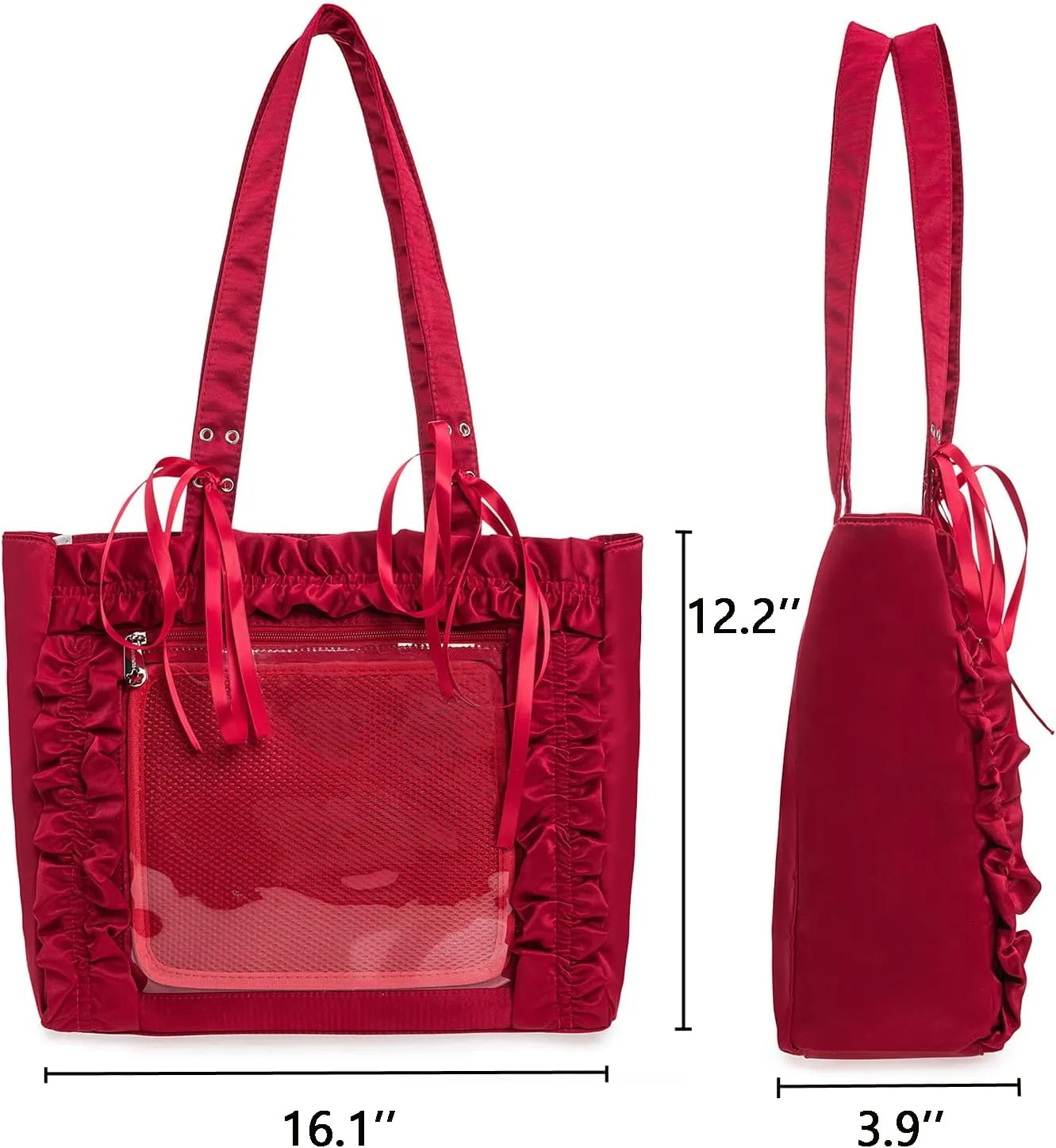 Womens Girls Tote Ita Bag Bowknot Wrinkled Edge Shoulder Bag Kawaii Purses and Handbags with Pin Display