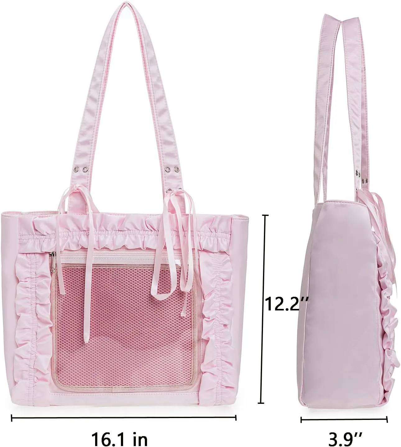 Womens Girls Tote Ita Bag Bowknot Wrinkled Edge Shoulder Bag Kawaii Purses and Handbags with Pin Display