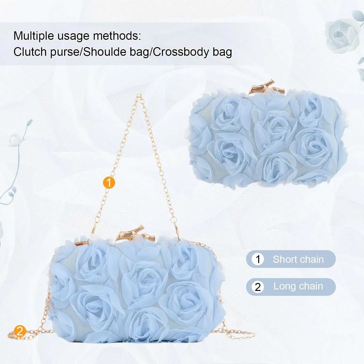 Women's Lace Floral Clutch Purses Formal Flower Evening Handbags with Chain for Wedding, Prom, Party