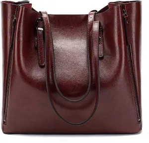 Women’s Leather Handbag Shoulder Bags Work Tote Bag Top Handle Bag Ladies Designer Purses Satchel（Brown）