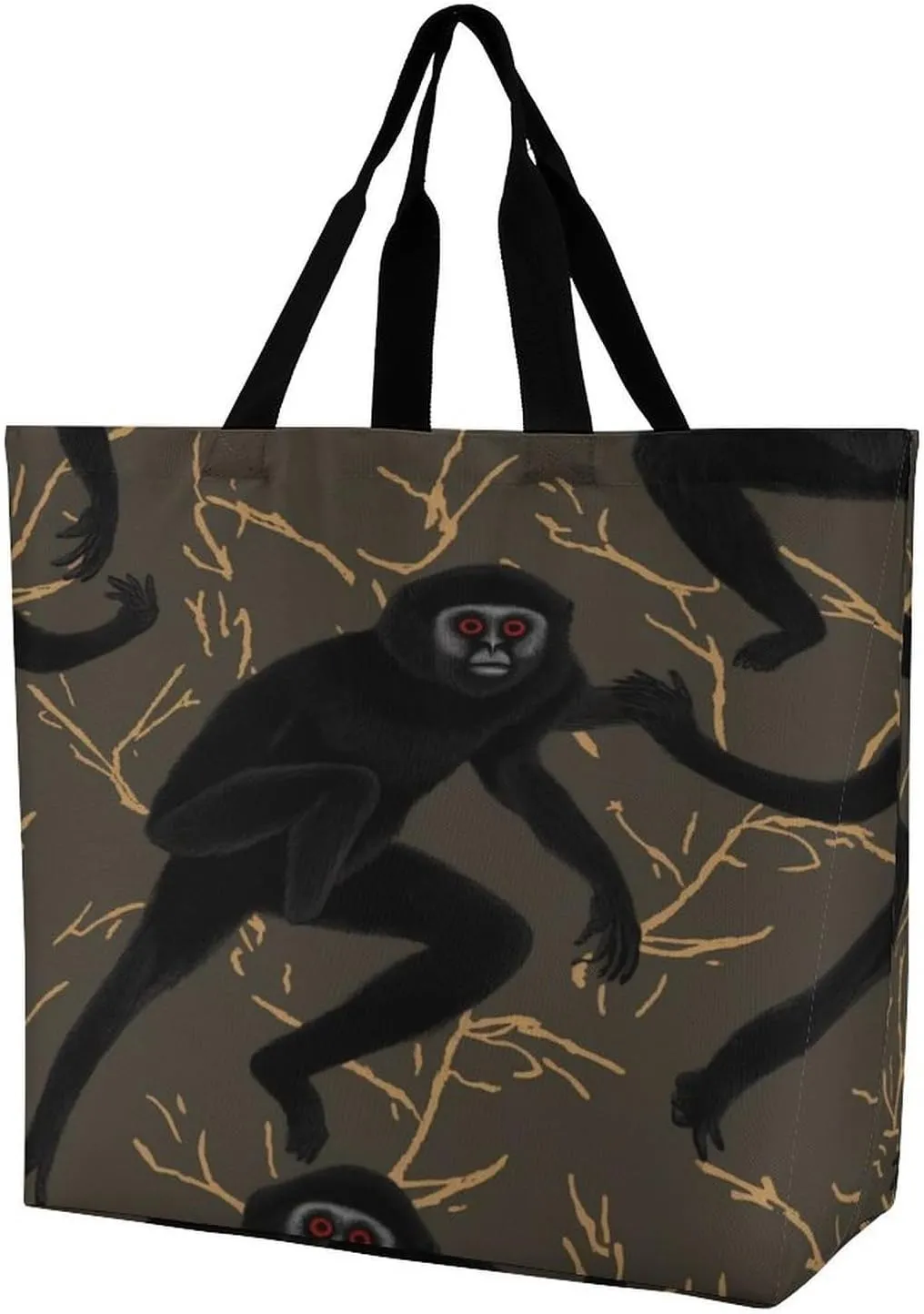 Women's Multi-Functional Shopping Bag，Black Gibbon Monkey Printing Messenger Bag Shoulder Bag for Travel, Work, Shopping & Parties with Inner Pocket, Grocery Bag Lightweight & Water-Resistant