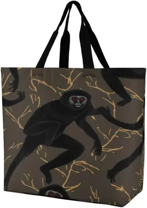 Women's Multi-Functional Shopping Bag，Black Gibbon Monkey Printing Messenger Bag Shoulder Bag for Travel, Work, Shopping & Parties with Inner Pocket, Grocery Bag Lightweight & Water-Resistant
