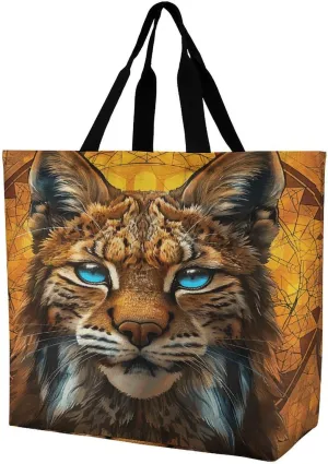 Women's Multi-Functional Shopping Bag，Blue Eyed Bobcat Printing Messenger Bag Shoulder Bag for Travel, Work, Shopping & Parties with Inner Pocket, Grocery Bag Lightweight & Water-Resistant