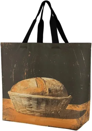 Women's Multi-Functional Shopping Bag，Bread in Basket Printing Messenger Bag Shoulder Bag for Travel, Work, Shopping & Parties with Inner Pocket, Grocery Bag Lightweight & Water-Resistant