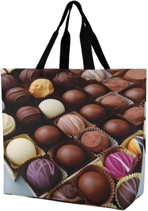 Women's Multi-Functional Shopping Bag，Color Chocolate Printing Messenger Bag Shoulder Bag for Travel, Work, Shopping & Parties with Inner Pocket, Grocery Bag Lightweight & Water-Resistant