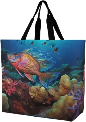 Women's Multi-Functional Shopping Bag，Colorful Fish Printing Messenger Bag Shoulder Bag for Travel, Work, Shopping & Parties with Inner Pocket, Grocery Bag Lightweight & Water-Resistant