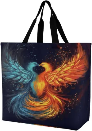Women's Multi-Functional Shopping Bag，Fire And Water Phoenix Printing Messenger Bag Shoulder Bag for Travel, Work, Shopping & Parties with Inner Pocket, Grocery Bag Lightweight & Water-Resistant