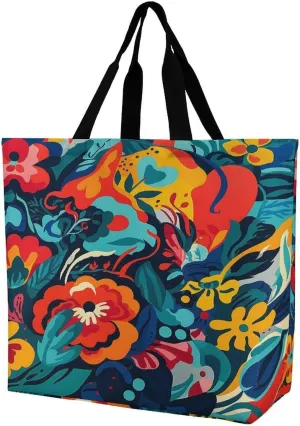 Women's Multi-Functional Shopping Bag，Flower Design Printing Messenger Bag Shoulder Bag for Travel, Work, Shopping & Parties with Inner Pocket, Grocery Bag Lightweight & Water-Resistant