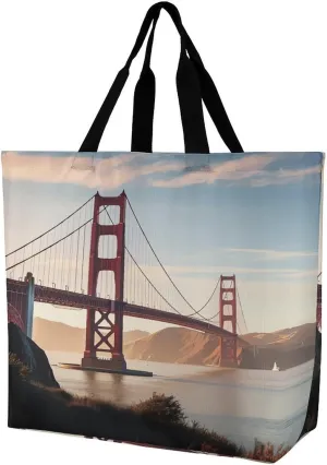 Women's Multi-Functional Shopping Bag，Golden Gate Bridge Printing Messenger Bag Shoulder Bag for Travel, Work, Shopping & Parties with Inner Pocket, Grocery Bag Lightweight & Water-Resistant