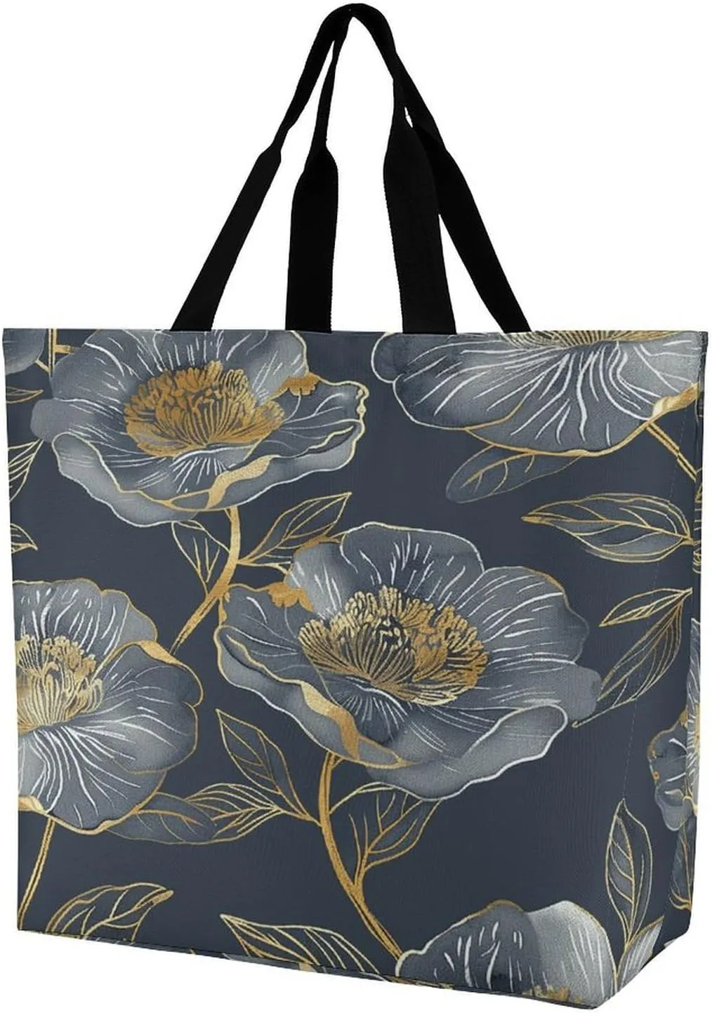 Women's Multi-Functional Shopping Bag，Gray And Gold Printing Messenger Bag Shoulder Bag for Travel, Work, Shopping & Parties with Inner Pocket, Grocery Bag Lightweight & Water-Resistant