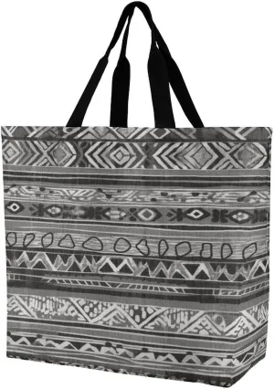 Women's Multi-Functional Shopping Bag，Grey Tribal Printing Messenger Bag Shoulder Bag for Travel, Work, Shopping & Parties with Inner Pocket, Grocery Bag Lightweight & Water-Resistant