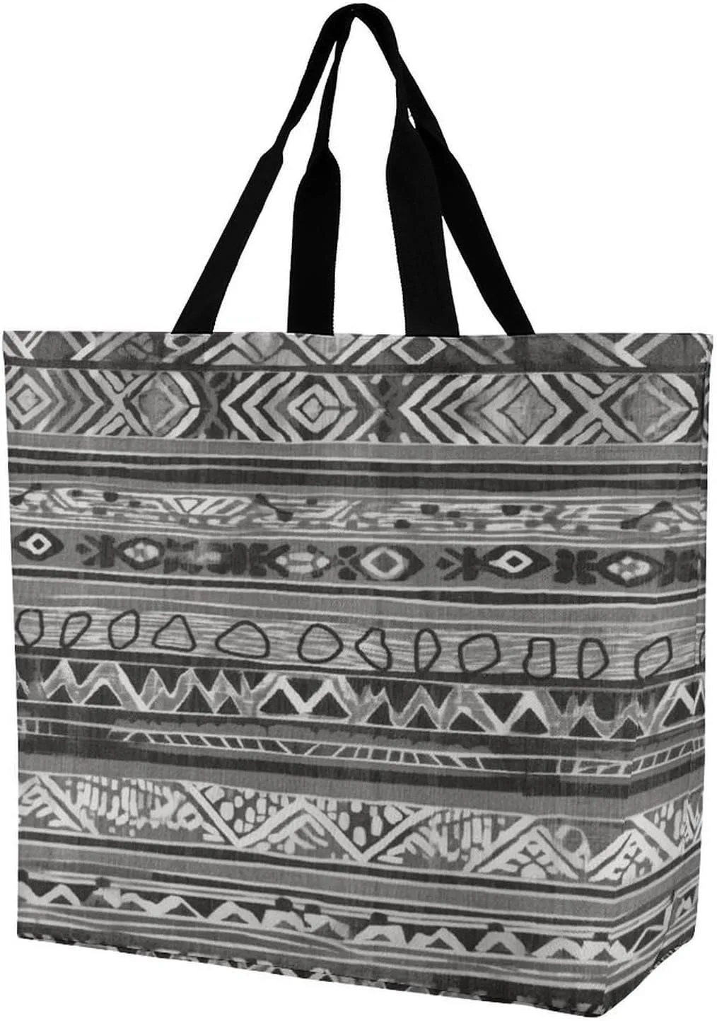 Women's Multi-Functional Shopping Bag，Grey Tribal Printing Messenger Bag Shoulder Bag for Travel, Work, Shopping & Parties with Inner Pocket, Grocery Bag Lightweight & Water-Resistant