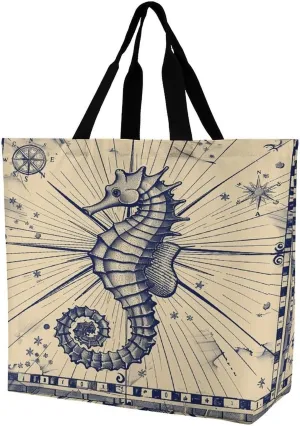 Women's Multi-Functional Shopping Bag，Old Nautical Chart Style Printing Messenger Bag Shoulder Bag for Travel, Work, Shopping & Parties with Inner Pocket, Grocery Bag Lightweight & Water-Resistant