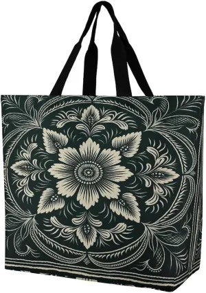 Women's Multi-Functional Shopping Bag，With Dark Green Printing Messenger Bag Shoulder Bag for Travel, Work, Shopping & Parties with Inner Pocket, Grocery Bag Lightweight & Water-Resistant